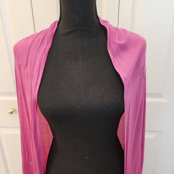 Island Planet Scarf Sarong Pink with Fringed Trim Sequin Detail - Picture 4 of 8